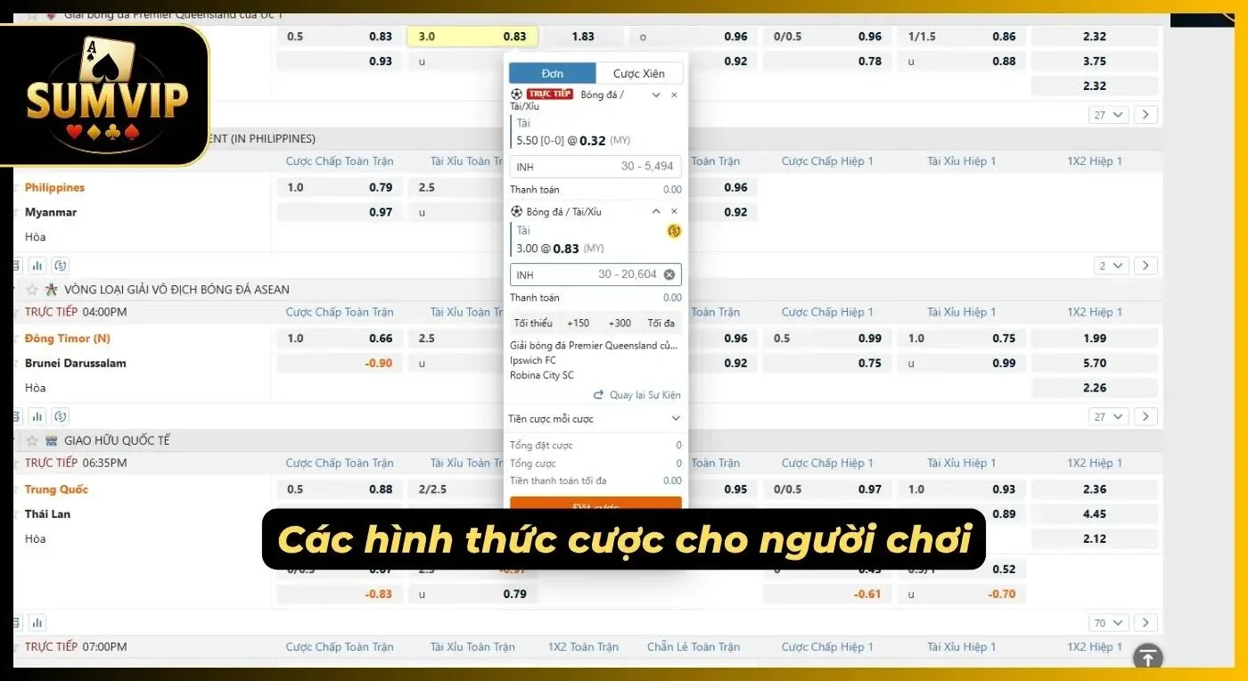 Đa dạng hình thức cá cược tại nhà cái